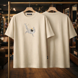 تیشرت باکسی گره طرح فرشته جنس دونخ لاکرا رنگ کرمی