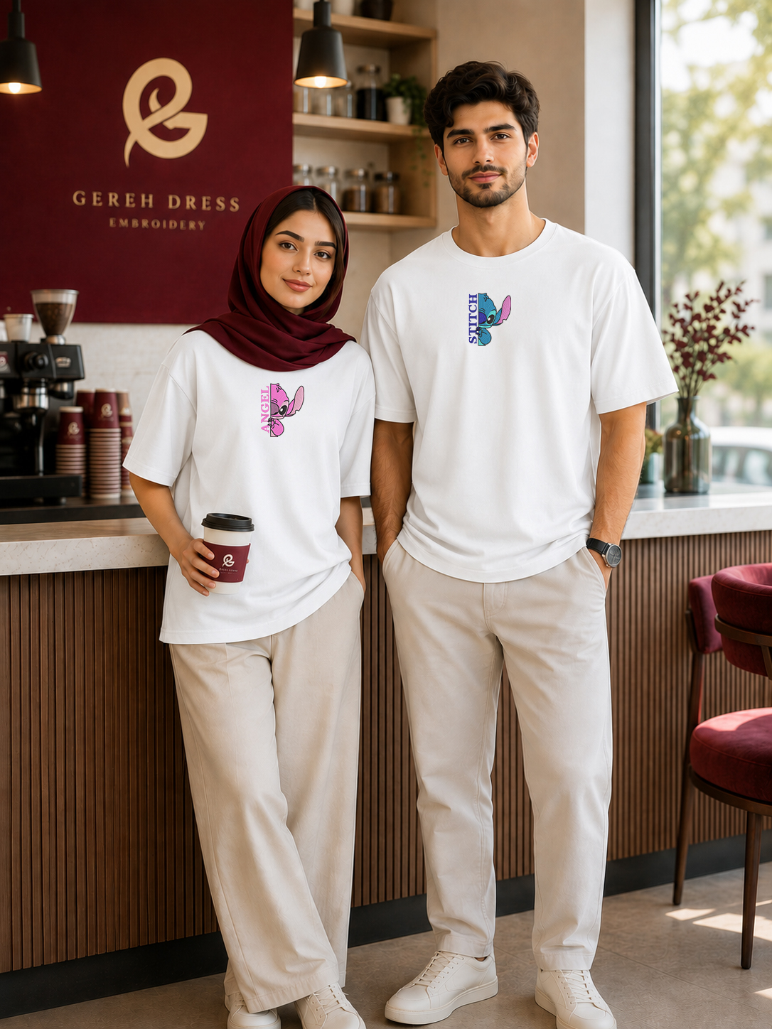 تیشرت ست کاپلی گلدوزی باکسی طرح استیج جنس دونخ لاکرا مچینست