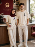 تیشرت ست کاپلی گلدوزی باکسی طرح بتمنی جنس دونخ لاکرا مچینست